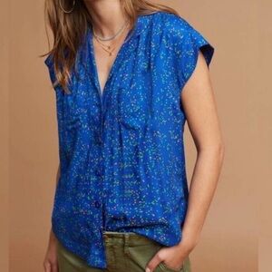 Anthropologie Maeve Blue and Green Speckled Blouse